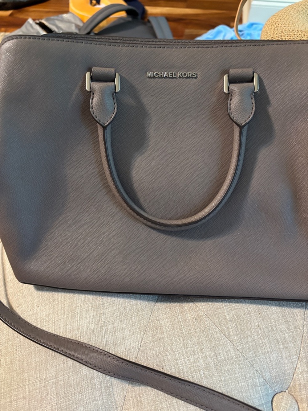 Michael Kors Gray Saffiano Leather Satchel with Shoulder Strap
